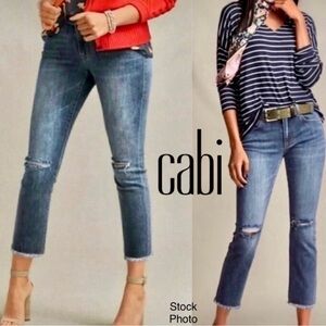 CAbi Cropped High Straight Jeans Distressed
Medium Wash Denim Size 14